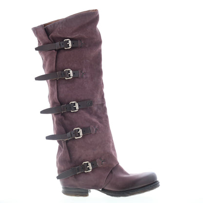 Shaylynn Womens Burgundy Leather Hook & Loop Knee High Boots