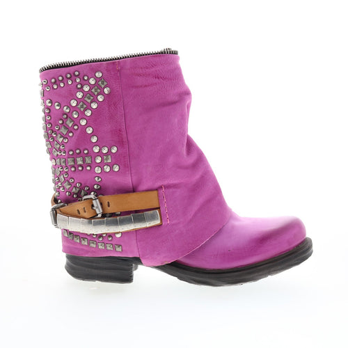 Sid Womens Purple Leather Zipper Casual Dress Boots