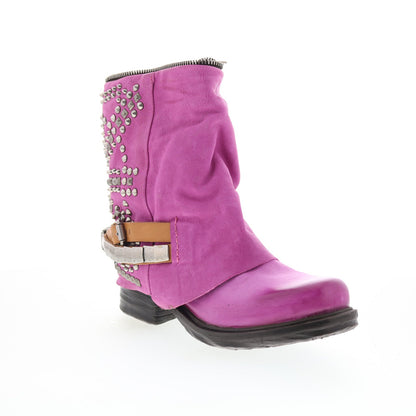 Sid Womens Purple Leather Zipper Casual Dress Boots