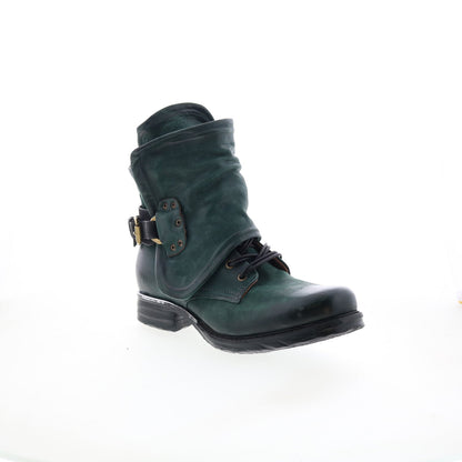 Simon Womens Green Leather Zipper Casual Dress Boots