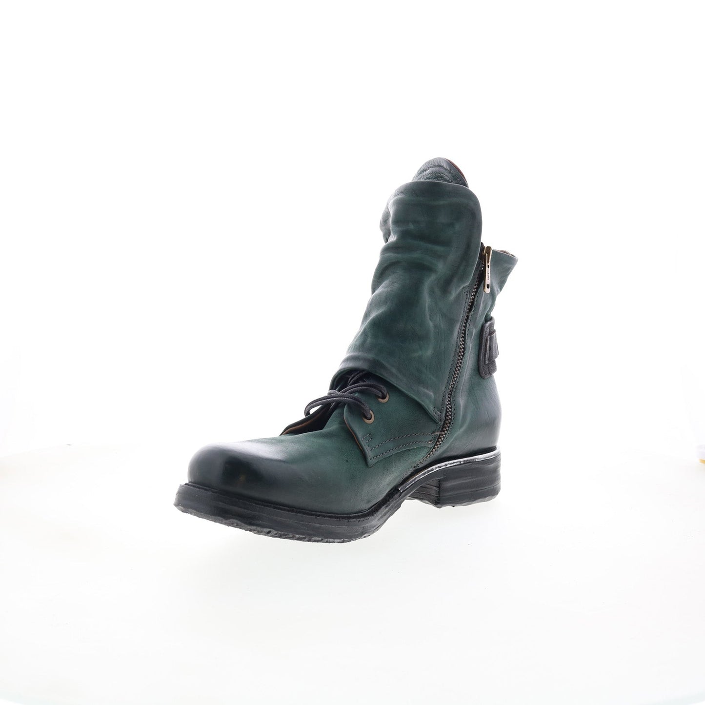 Simon Womens Green Leather Zipper Casual Dress Boots