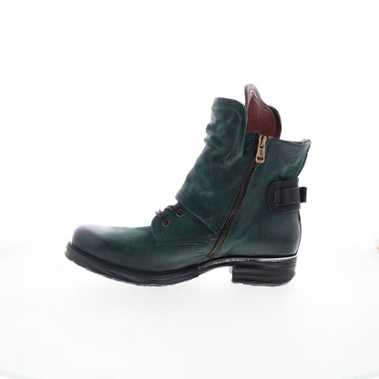 Simon Womens Green Leather Zipper Casual Dress Boots