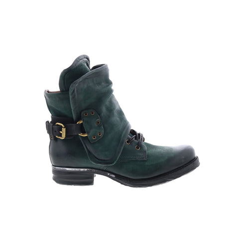 Simon Womens Green Leather Zipper Casual Dress Boots