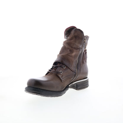 Simon Womens Brown Leather Zipper Casual Dress Boots