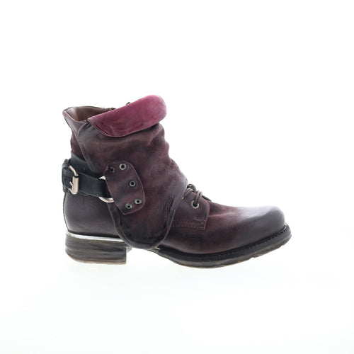 Simon Womens Burgundy Leather Zipper Casual Dress Boots