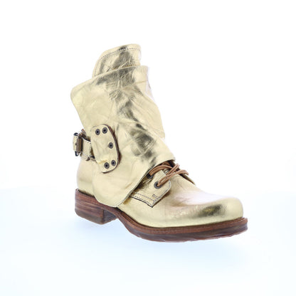 Snider Womens Gold Leather Zipper Ankle & Booties Boots
