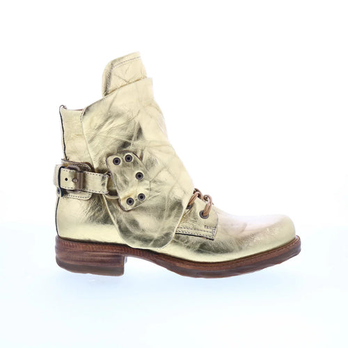 Snider Womens Gold Leather Zipper Ankle & Booties Boots
