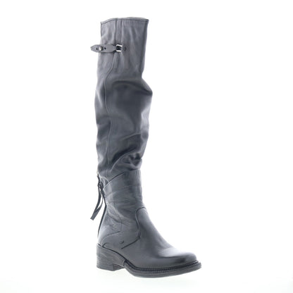 Steed Womens Black Leather Zipper Knee High Boots
