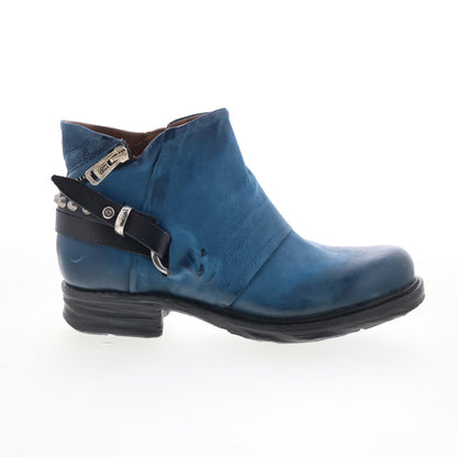 Steve Womens Blue Leather Zipper Ankle & Booties Boots