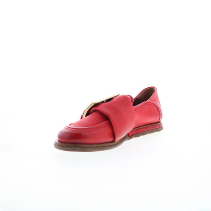 Thaine Womens Red Leather Hook & Loop Loafer Flats Shoes
