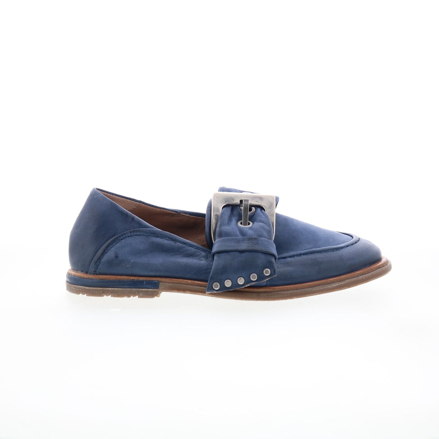 Thaine Womens Blue Leather Hook & Loop Loafer Flats Shoes