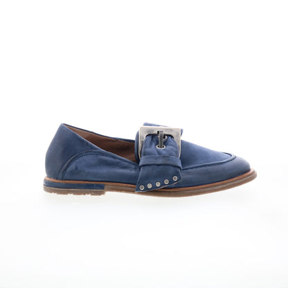 Thaine Womens Blue Leather Hook & Loop Loafer Flats Shoes
