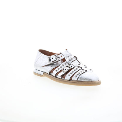 Thorpe Womens Silver Leather Hook & Loop Loafer Flats Shoes