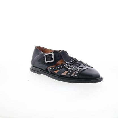 Thorpe Womens Black Leather Hook & Loop Loafer Flats Shoes
