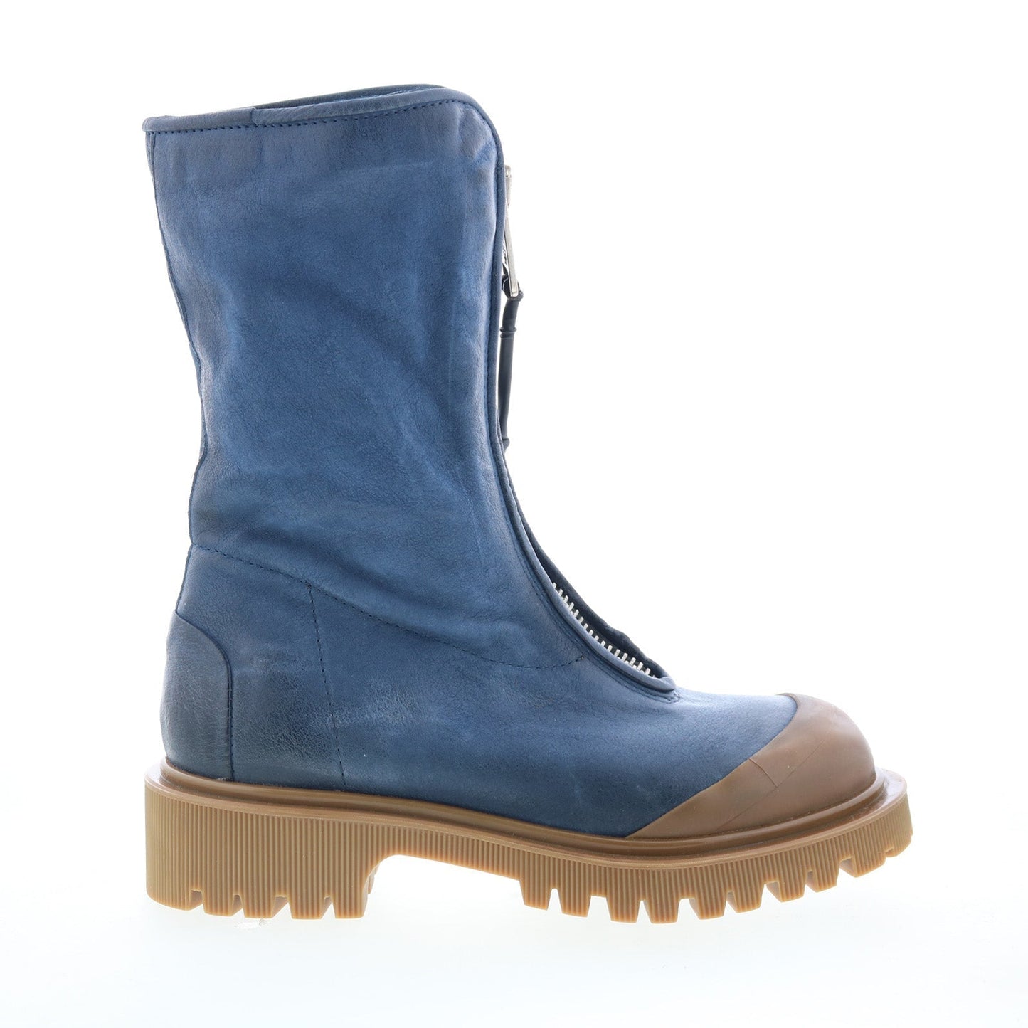 Tobie Womens Blue Leather Zipper Casual Dress Boots