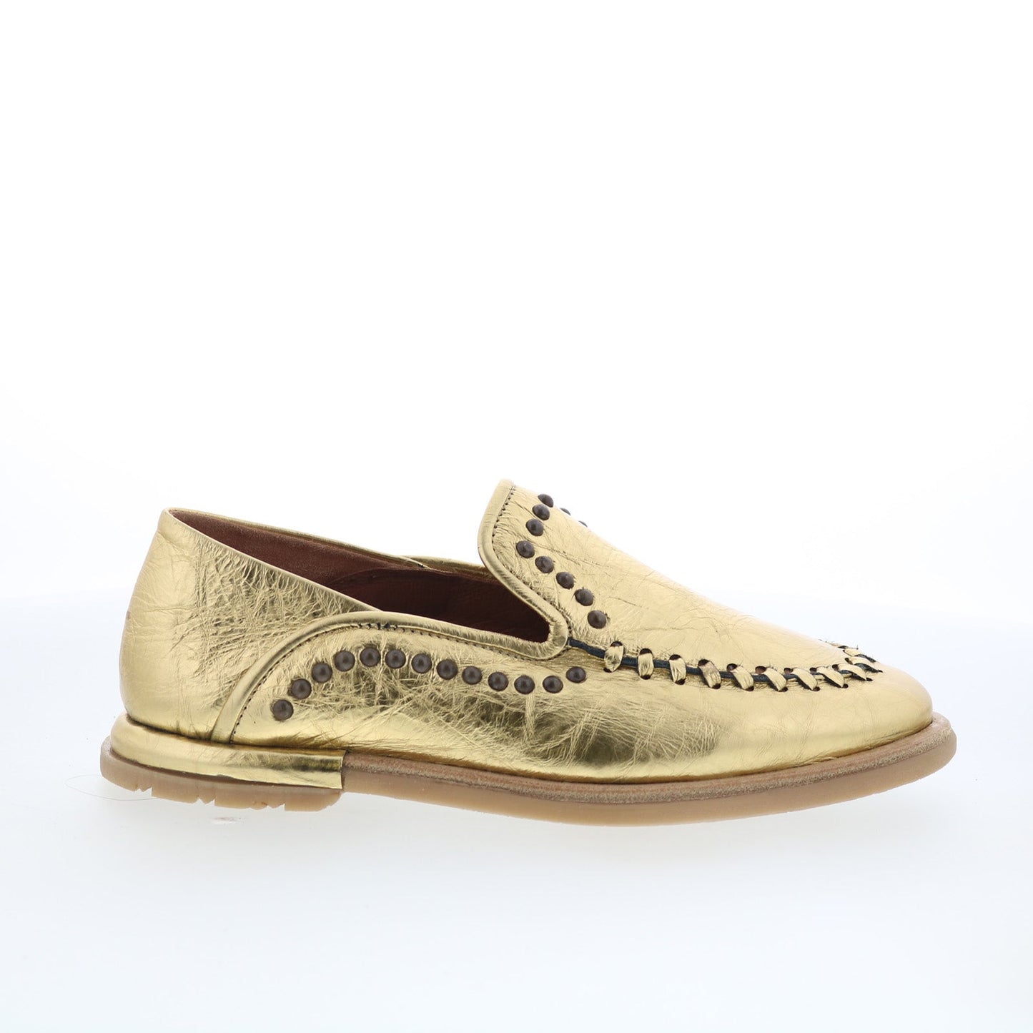 Tonie Womens Gold Leather Slip On Loafer Flats Shoes