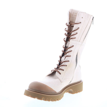 Trevy Womens Beige Leather Zipper Casual Dress Boots