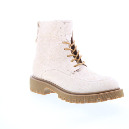 Truett Womens White Leather Lace Up Casual Dress Boots