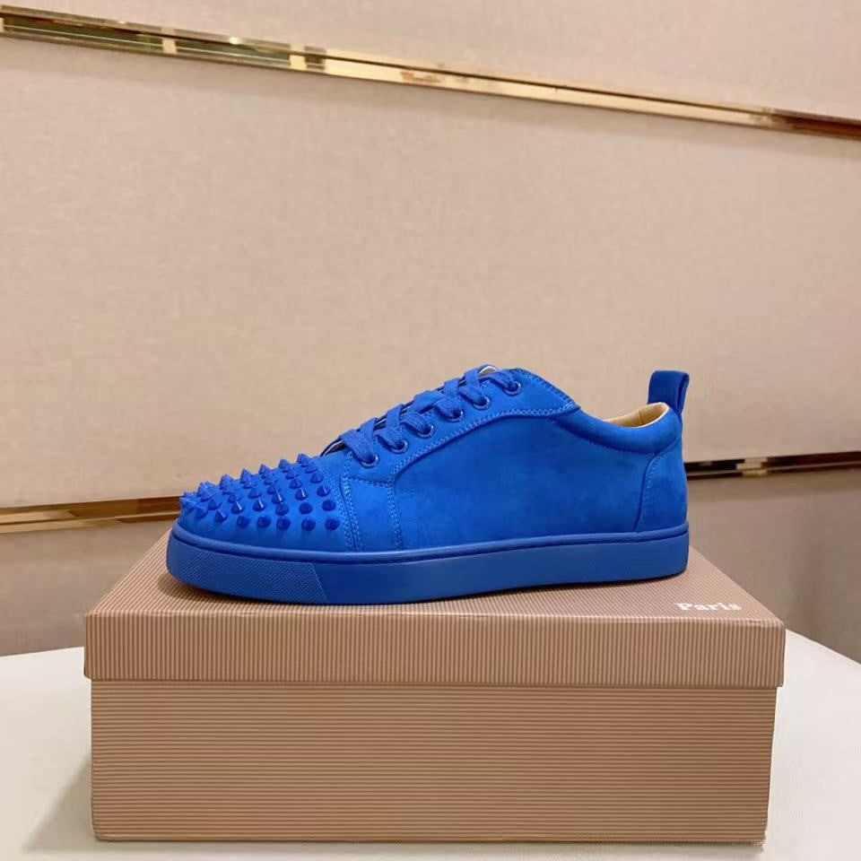 Louis Flat Calf Spikes Velour 'Electric Blue