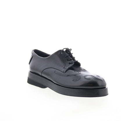 Tylor Womens Black Leather Lace Up Oxford Flats Shoes