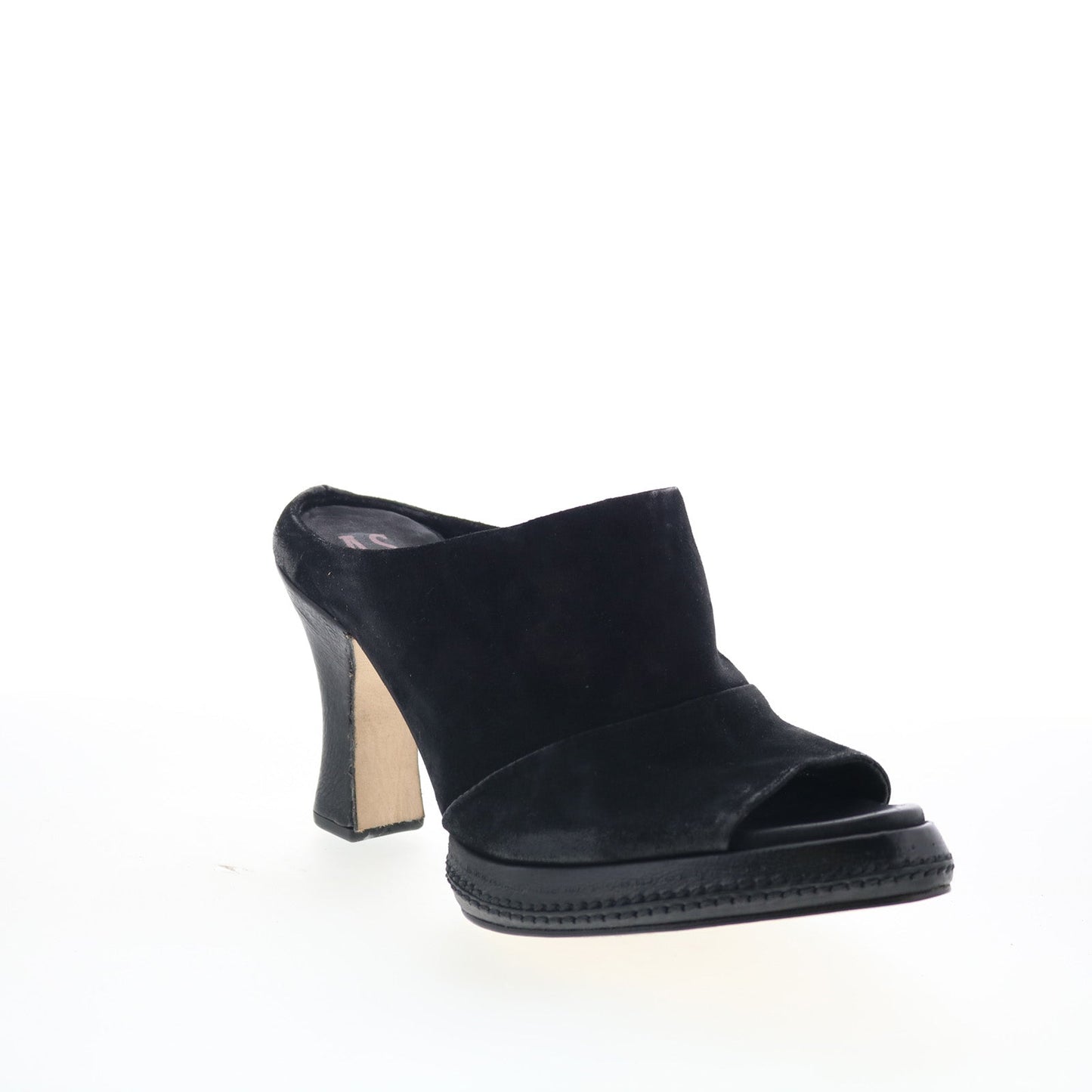 Vannie Womens Black Suede Slip On Heeled Sandals Shoes