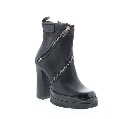 Velma Womens Black Leather Zipper Ankle & Booties Boots