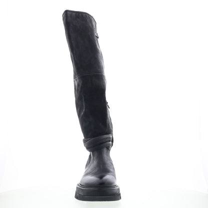 Vick Womens Black Leather Zipper Knee High Boots