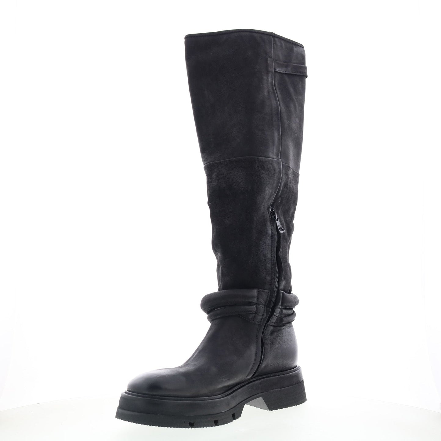 Vick Womens Black Leather Zipper Knee High Boots